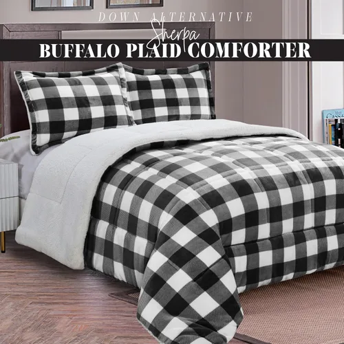 Miniatura 2 de Juego de edredón de 3 piezas Elegant Comfort con diseño de búfalo y cuadro de cabaña, lujoso, peso pesado, para todas las estaciones, con respaldo