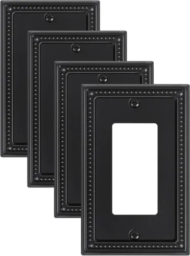 Miniatura 27 de Paquete de 4 placas de cubierta para interruptor de luz de palanca individual, cubiertas decorativas de perlas, placa de pared de metal almendra