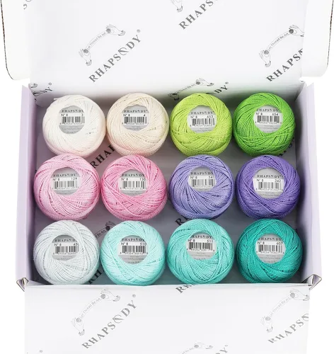Miniatura 38 de Rhapsody Hilo de algodón perla tamaño 8 hilo de ganchillo Perle 12 bolas Set tejido a mano, bordado, sashiko, punto de cruz, costura, costura, Col. 5