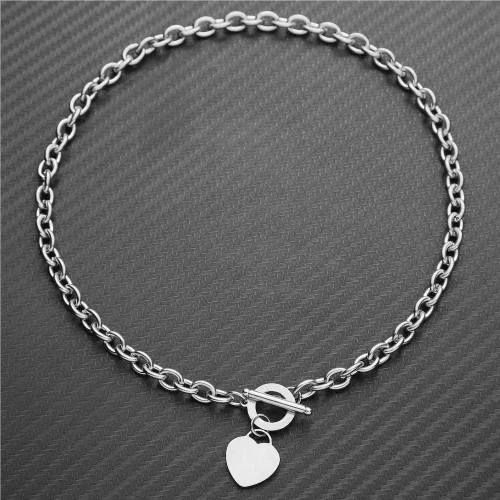 Miniatura 4 de WangGao Elegent Love - Cadena de eslabones de acero inoxidable en blanco con dije de corazón para mujer, cierre de palanca, Metal