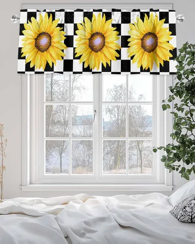 Miniatura 5 de Cenefas de girasol para ventanas de cocina, cenefa de cortina de granja, cortinas cortas de girasol de acuarela, cenefas con bolsillo para barra