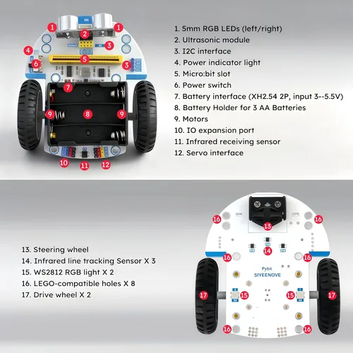 Miniatura 2 de Coche inteligente Micro:bit con tutorial detallado de programación gráfica y microPython de MakeCode, seguimiento de línea IR y módulos de luz RGB