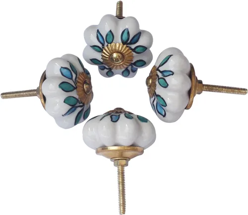 Miniatura 7 de ABHANDICRAFTS - Juego de 4 pomos de cerámica para mamás con forma de calabaza pintada en forma de armario, armario, cajón, manijas de puerta