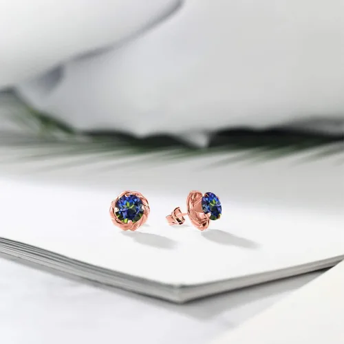 Miniatura 173 de Gem Stone King Aretes de plata de ley 925 de 0.236 in con piedra natal redonda para mujer