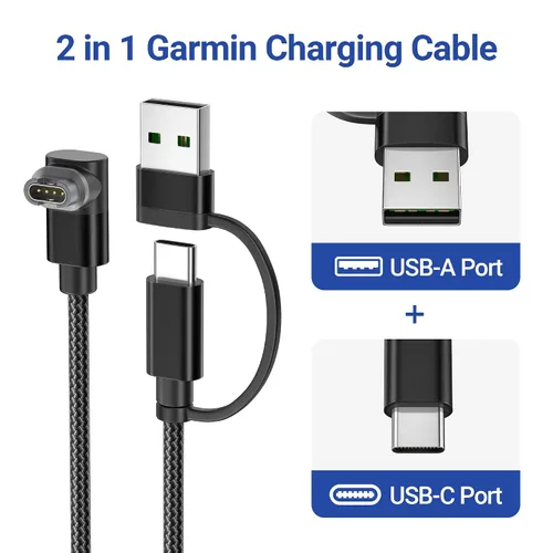 Miniatura 2 de Itramax - Cable de carga 2 en 1 para Garmin Watch de 4 pies, cable de alimentación de carga para Garmin Fenix 8 E 7 7X 7S 6 5 5X 5S Solar
