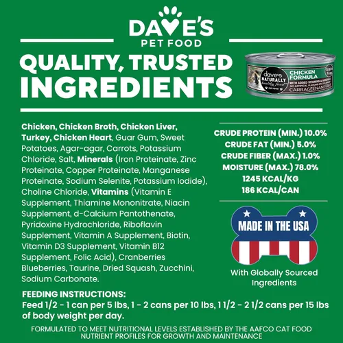 Miniatura 7 de Dave's Pet Food Alimento húmedo para gatos sin granos (fórmula de pollo), hecho en Estados Unidos, naturalmente saludable, alimentos enlatados