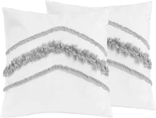 Miniatura 2 de KB & Me Juego de 2 fundas de almohada decorativas de macramé blanco y gris bohemio chic con borlas cuadradas decorativas para sofá, con textura