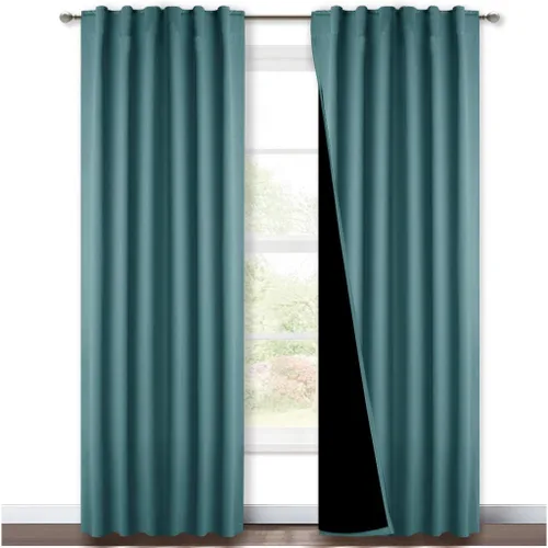 Miniatura 44 de NICETOWN Paneles de cortinas totalmente opacas para dormitorio que reducen el frío, cubiertas de ventana súper gruesas aisladas, cortinas Biscotti