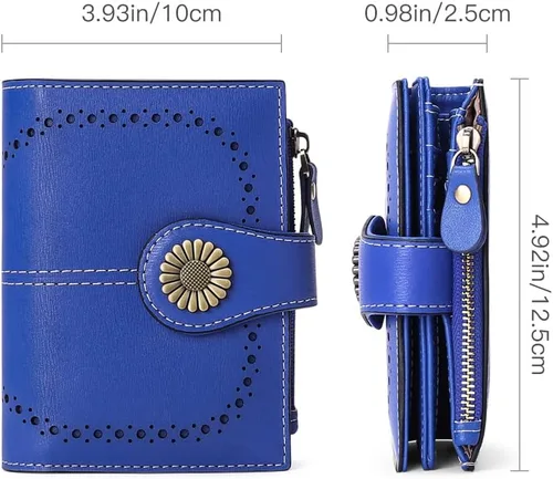 Miniatura 54 de SENDEFN - Billetera pequeña de piel auténtica para mujer, diseño plegable con ventana para tarjeta de identificación