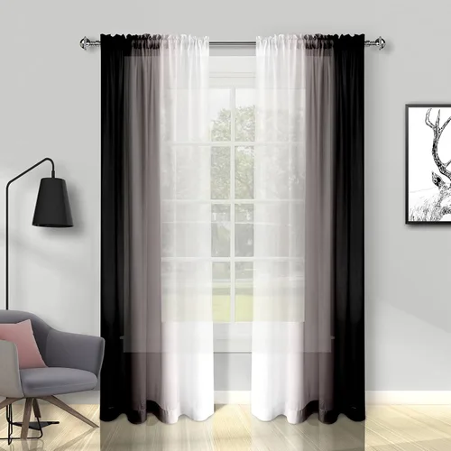 Melodieux Cortinas traslúcidas color negro degradado de 63 pulgadas de largo para sala de estar, dormitorio, cortinas de gasa con bolsillo para