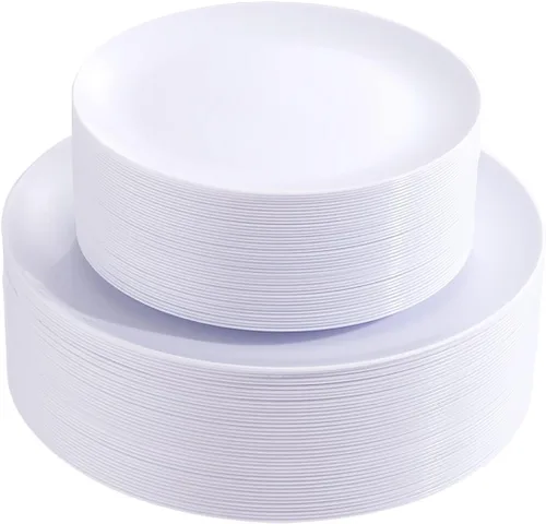 Miniatura 20 de PULOTE 100 piezas de platos de plástico verde - Platos desechables verdes con borde dorado - Incluye 50 piezas de cena de 10.25 pulgadas, 50 piezas
