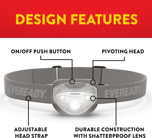 Miniatura 3 de EVEREADY Linternas Frontales LED Pro200 [Paquete de 5], IPX4 Resistente al Agua, Luces de Cabeza Brillantes y Duraderas para Acampar, Senderismo