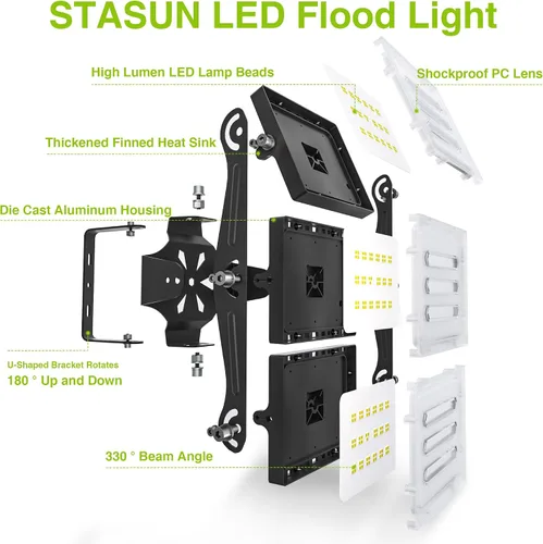 Miniatura 3 de STASUN - Luz de inundación LED para exteriores, 150 W, 15000 lúmenes, 6000 K, luz blanca IP66, impermeable, luz de estacionamiento comercial, 3