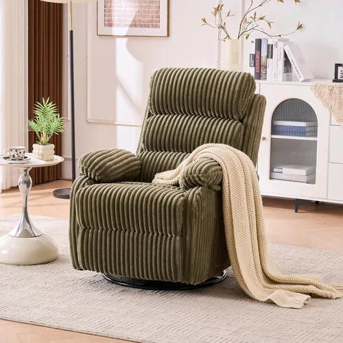 Miniatura 10 de Silla mecedora reclinable de 360° para adultos, silla reclinable para cuarto de bebé con bolsillo lateral, un cómodo sillón de sofá individual