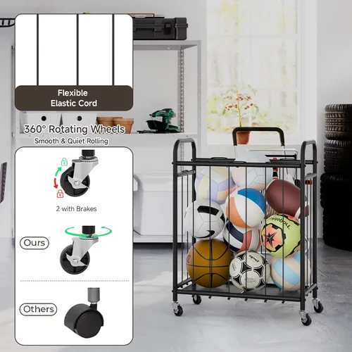 Miniatura 4 de StorageWorks - Organizador de almacenamiento de pelotas con ruedas, carrito de pelotas para el garaje, organizador de equipo deportivo de garaje