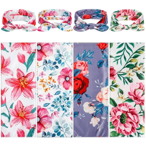 Moukeren 4 juegos de mantas para bebé recién nacido, con diademas para recién nacido, con estampado floral, manta para bebé, saco de dormir para