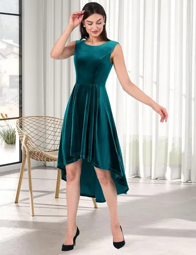 Miniatura 3 de BeryLove Women's Velvet Formal Dresses A-line Flowy Midi Dresses Sleeveless Wedding Guest Evening Party Cocktail Dresses