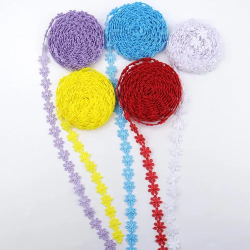 Colorido ribete de encaje de 5 colores bordados de flores para costura, bricolaje, decoración de ropa, decoración del hogar (5 x 3 yardas)
