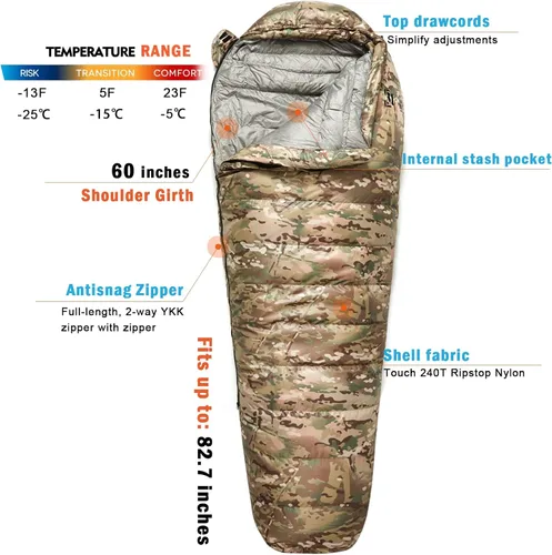 Miniatura 2 de Akmax.cn - Saco de dormir militar con plumón para clima frío