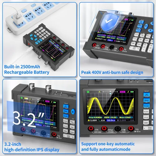 Miniatura 3 de Kit de osciloscopio digital de mano LCD - 2 canales 3.2 "TFT multímetro Osciloscopio generador de señal Mini Osciloscopio automotriz Ancho de banda