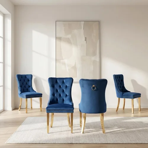 Miniatura 149 de OVENTA Juego de 4 sillas de comedor modernas tapizadas copetudas, terciopelo negro y gris y cuero con patas de madera maciza, sillas de cocina