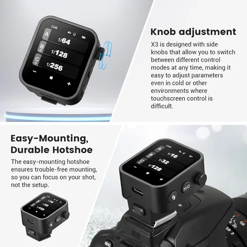 Miniatura 4 de Disparador de flash Godox X3 X3-C para Canon, pantalla OLED de alta definición, función HSS TTL TCM de 1/8000 s, transmisor de carga USB-C