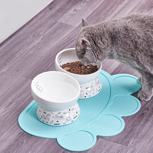Miniatura 2 de Juego de cuencos elevados de cerámica para gatos Cuencos elevados para alimentos y agua para gatos y perros pequeños Paquete de 2 cuencos Gris