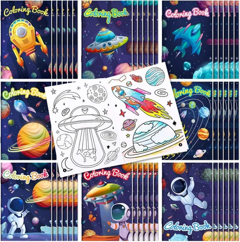 Jutom 48 libros para colorear del espacio exterior a granel para niños y adultos, mini tema espacial astronauta galaxia cohete para el sistema