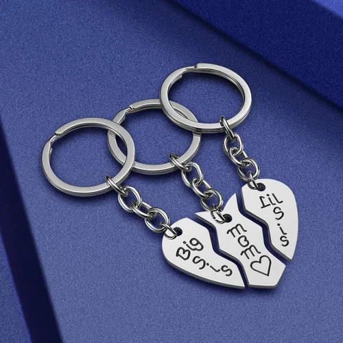 Miniatura 3 de Regalo de cumpleaños para mamá de hija 3 piezas de acero inoxidable para madre Big Sis Little Sis llavero regalo para el día de la madre