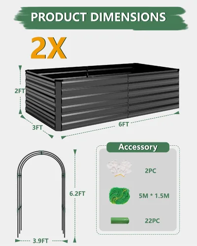 Miniatura 2 de Cama de jardín elevada con enrejado de arco para plantas trepadoras, cama de jardín elevada galvanizada, jardineras al aire libre para verduras
