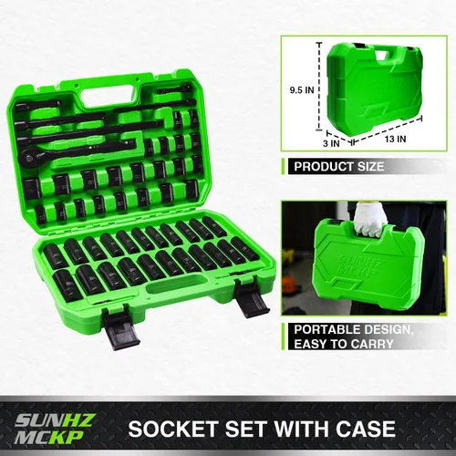 Miniatura 7 de SUNHZMCKP Juego de llaves de impacto de 3/8" de accionamiento, 52 piezas SAE estándar (5/16-3/4 pulgadas) y métricas (8-22mm) de 6 puntos poco