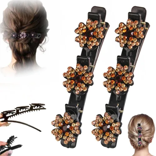 Miniatura 7 de Pinzas de pelo trenzadas para mujeres y niñas, 2025 nuevas pinzas de pelo con piedras de cristal brillantes, pinzas cortas de pico de pato