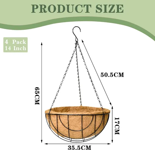 Miniatura 4 de EIMQUVW Macetas colgantes de metal para exteriores (paquete de 4, 14 pulgadas) cestas colgantes para plantas con cadena redonda de alambre