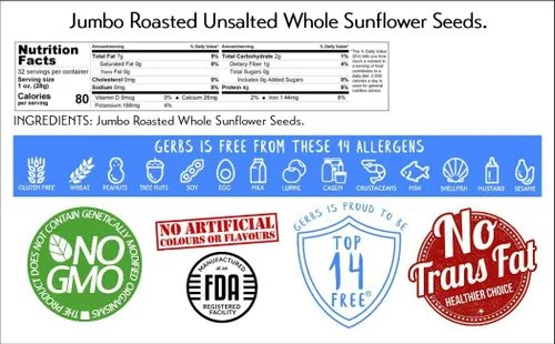 Miniatura 5 de Semillas de Girasol Jumbo Sin Sal En Cáscara de Gerbs – 2 LBS - Libres de los 14 Principales Alérgenos Alimentarios y Sin OGM - Semillas de Girasol