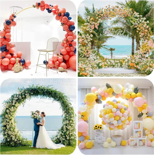 Miniatura 6 de Soporte de telón de fondo redondo de 9.2 pies de oro de Putros, estructura metálica para arco circular de globos, arco de boda para ceremonia
