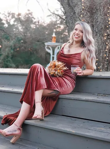 Miniatura 5 de Vestido de dama de honor de terciopelo con cuello vuelto para mujer, largo, moderno, formal, para invitada de boda, con abertura lateral, M005