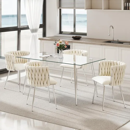 Miniatura 57 de Juego de mesa de comedor de cristal plateado para 2, juego de mesa cuadrada de lujo moderno de 36 pulgadas, juego de mesa de cocina minimalista de 3