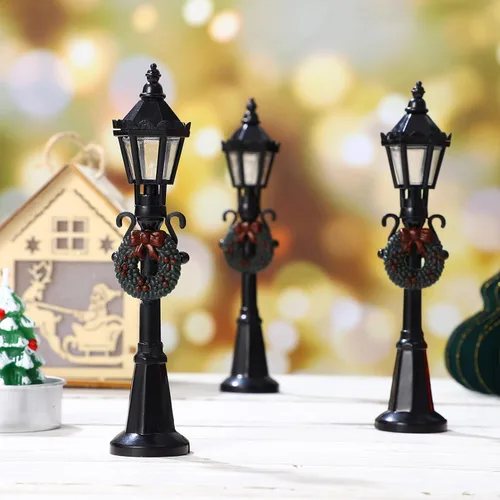 Miniatura 4 de LIOOBO Lámpara de Navidad Post Village Accesorios: Mini modelos de luz de calle de Navidad, lámpara de hadas de pueblo, luz de calle de casa