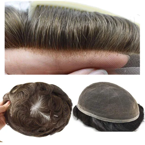 Miniatura 32 de Extensiones de cabello suizo completo para hombre, sistema de reemplazo de cabello humano europeo para hombres