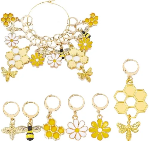 SUNNYCLUE 1 caja de 12 piezas de dijes de abeja, marcadores de puntada de punto, lindos removibles con clip para pulseras, dijes de flores