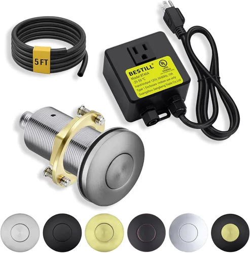 Miniatura 15 de BESTILL, kit de interruptor de aire para triturar basura, parte superior de fregadero gris plomizo con botón pulsador de encendido/apagado, Gris