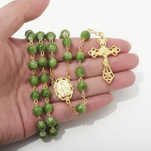 Miniatura 28 de KOMI Rosario de cuentas católicas para mujer, collar de cuentas de rosario con cruz de crucifijo, perlas de cristal, rosario, rosarios, católicos