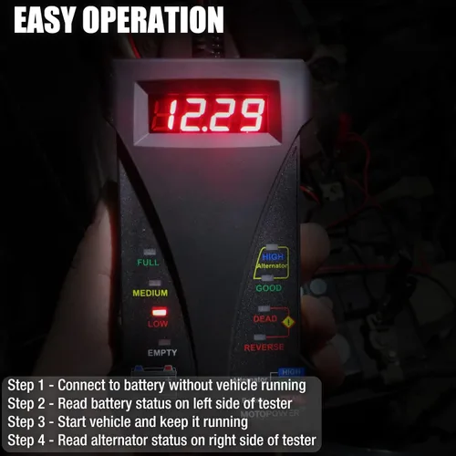 Miniatura 4 de MOTOPOWER MP0514B - Voltímetro digital de batería de 12 V y analizador de sistema de carga con pantalla LCD e indicación LED, pintura de caucho azul