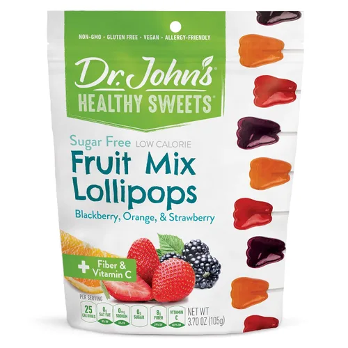 Dr. John's - Caramelos sin azúcar, paletas saludables con cero azúcar, aperitivos bajos en calorías, dulces duros aptos para Keto, frutas mixtas, 14