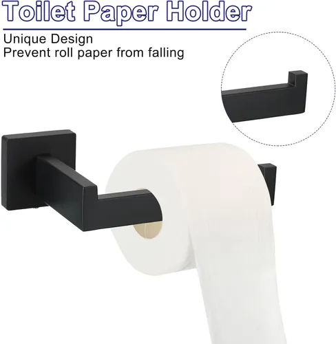 Miniatura 3 de uxcell Juego de 5 piezas de accesorios de baño, juego de barra de toalla de acero inoxidable de 15.7 pulgadas, soporte para papel higiénico, 2 Negro