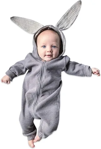 Miniatura 53 de Simplee Kids Enterizo con diseño de conejo de Pascua con capucha, para bebé, overol con cremallera y orejas largas