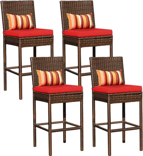 Miniatura 12 de Sundale Outdoor Juego de 4 taburetes de bar de 30 pulgadas de altura de asiento, taburetes de mimbre para patio con respaldo, silla de ratán marrón