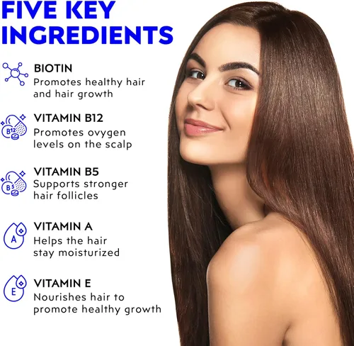 Miniatura 4 de Elon Gomitas de biotina para el crecimiento del cabello – 60 unidades de biotina 5000 mcg por porción para cabello, piel y uñas – Vitamina A, ácido