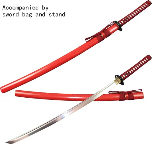 Miniatura 2 de Espada katana japonesa real hecha a mano, espada samurái de espiga completa, 40.5 pulgadas, bolsa de soporte incluida