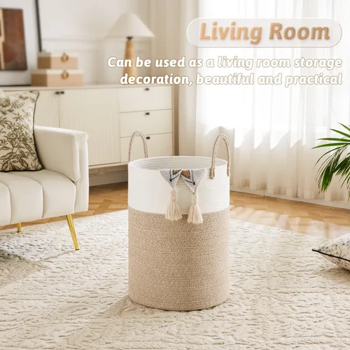 Miniatura 5 de Artfeel - Cesto para la ropa sucia de cuerda de algodón tejida, para guardar ropa sucia, juguetes y mantas en el baño, la habitación del bebé